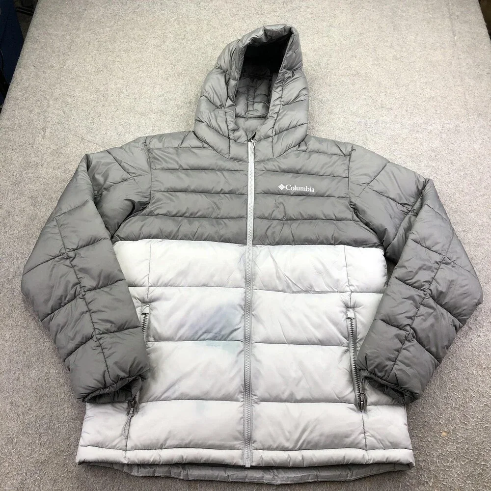 Columbia Jacket Mens Medium Gray Puffer Hooded Full Zip Insulated Outdoor